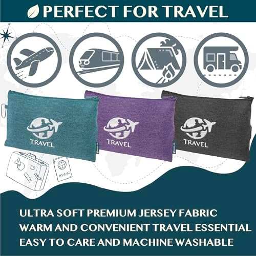 PAVILIA Soft Compact Travel Blanket and Pillow, Foldable Airplane Blanket in Bag, Lightweight Portable Flight Blanket Set with Luggage Strap, Camping Plane Car Home Office Gift Accessories, Purple - Image 5