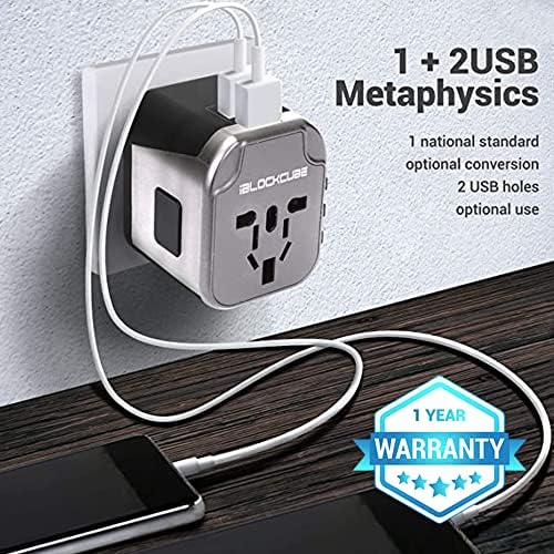 Worldwide Travel Plug Adapter with 2 USB 2.4A Charging Ports | International Universal AC Socket, Dual Safety Fuse, Chip Protector for US UK EU AU Mobile Phone Tablet Laptop Gadget (Grey) - Image 3