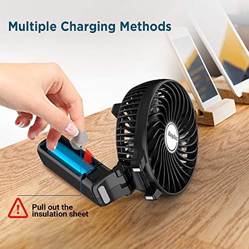 EasyAcc Handheld Fan Portable USB Fan 3 Speeds [Lifetime Service] 180° Foldable Powered Personal Mini Electric Fan With Rechargeable Battery Folding Adjustable Speeds Fan Home Travel Outdoor Black - Image 8