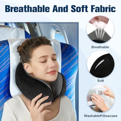 Travel Pillow for Airplane, Neck Pillow for Travel, Memory Foam Travel Neck Pillow for Adults, Adjustable & Compact Flight Pillow, Ergonomic Neck Cushion, With Ear Plugs, Eye Mask, Carry Bag - Image 6