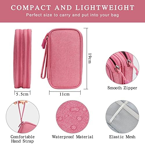 Simpolor Cable Organiser Bag, Double-Layer Electronics Accessories Bag Organiser for Cables, Universal Carry Travel Gadget Bag for Cables, Power Bank, USB Drive, Charger Hard Disk - Pink - Image 2