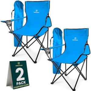 Green Haven Folding Camping Chair - Blue Lightweight Picnic Chair w/Cup Holder, 600D Polyester & Rip Stop, Heavy Duty Steel Frame Arm Portable Comfy for Outdoor Camping