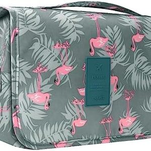 Hanging Toiletry Bag, Travel Wash Bag Womens Cosmetic Bag Waterproof Shaving Bag Toiletries, Shower Bathroom with Handle (Flamingo)