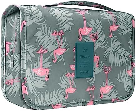 Hanging Toiletry Bag, Travel Wash Bag Womens Cosmetic Bag Waterproof Shaving Bag Toiletries, Shower Bathroom with Handle (Flamingo)