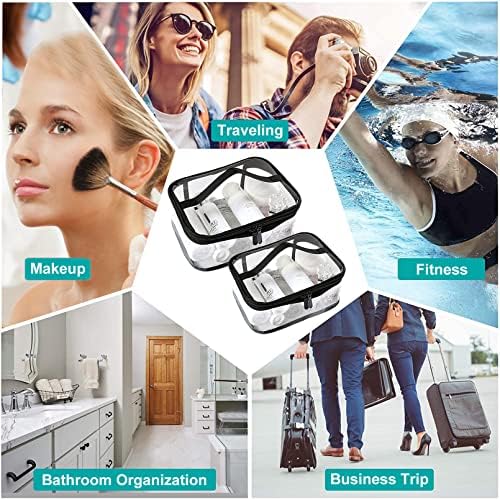 Clear Toiletry Bag, Kememo 2PCS Portable Makeup Bag Transparent Cosmetic Bag with Handle Zipper Waterproof Travel Storage Pouch - Image 6