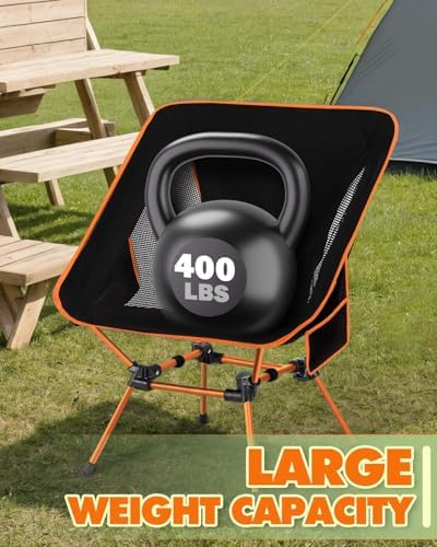 Ultra Lightweight Camping Chair for Adults, Portable Camping Chairs with Pocket & Carry Bag, Compact Heavy Duty Folding Chairs for Travel, Backpacking, Hiking, Picnics, Fishing (Orange) - Image 4