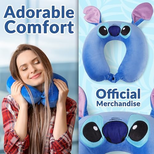Disney Stitch Girls Teenagers Women Travel Pillow, Memory Foam Cushion Comfy Travel Accessories Flight Pillow Neck & Head Support (Blue Stitch) - Image 2