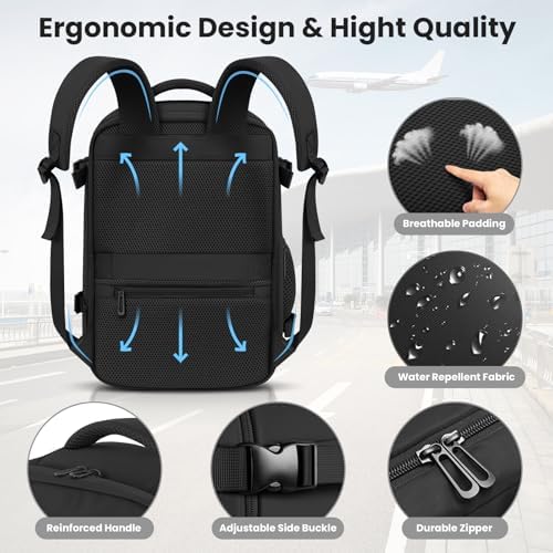Cabin Bags 40×20×25 for Ryanair Underseat Carry-ons Travel Backpack Hand Luggage Bag Cabin Size 20L Flight Rucksack Casual Daypack School Office Backpack Fit 14 Inch Laptop-Black - Image 4