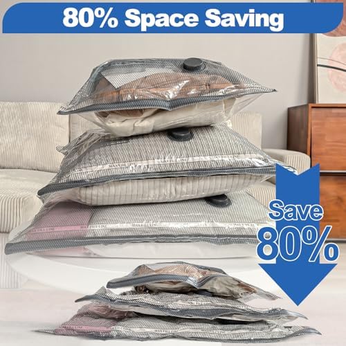 Vacuum Storage Bags with Electric Pumps, 12-Pack Vacuum Bags for Clothes Travel, Reusable, Suitable for Clothing storage, Travel, Luggage and Suitcase Storage - Image 4