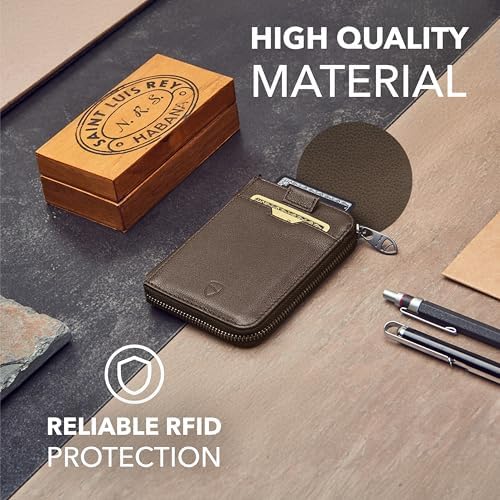 Vaultskin Notting Hill Minimalist Leather Zipper Wallet for Women and Men: Slim Multi Cardholder with RFID Blocking and Keychain Ring - Image 3