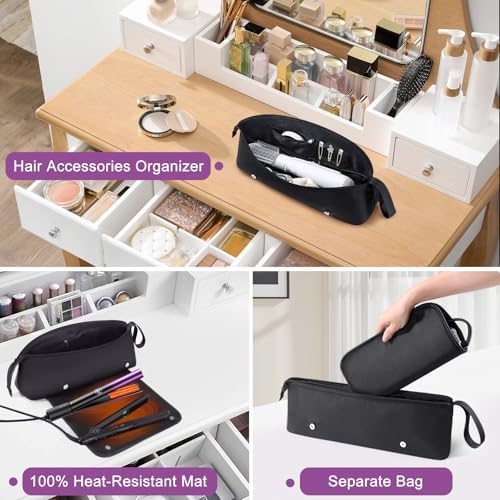 FOVERN1 Hair Tools Travel Bag with Heat Resistant Mat,Large Capacity Curling Iron Storage Bag,Hairdrying Tool Storage Bag,Hair Dryer Storage Bag,Straighteners Haircare Accessories,Gifts for Women - Image 4
