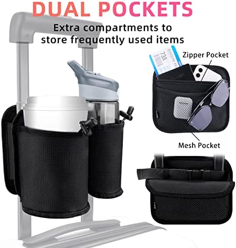 WALNEW Luggage Travel Cup Holder, Hands-free Drink Caddy Attachment Drinks Carrier for Drink Beverages Coffee Mugs fits Roll on Suitcase Handles Travel Accessories Black - Image 4