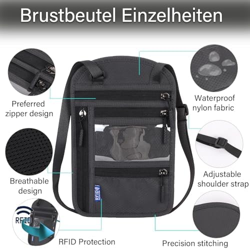 Travel Neck Wallet With RFID Protection, Passport Holder, Waterproof Pouch for Women Men, Adjustable Strap - Image 3