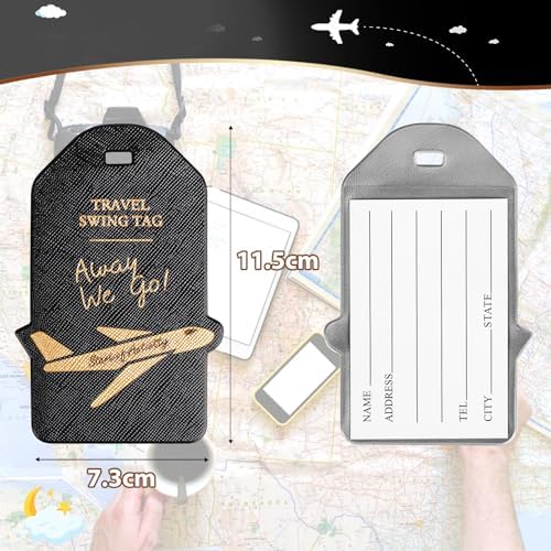 Alyvisun 2Pcs Luggage Tags, PU Suitcase Tags Baggage Labels Luggage Labels for Suitcases with Name ID Card, Suitcase Labels Travel Tags for Luggage Baggage Bags Business, Black and Rose - Image 7