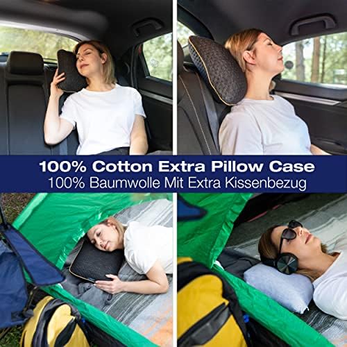 Travel Pillow - Ergonomic Neck Support Memory Foam with Temperature-Regulating Pillowcase - Includes Extra Cotton Cover and Carry Bag (15,7 x 10,6 x 3,9 In - Black + Extra Cover) - Image 2