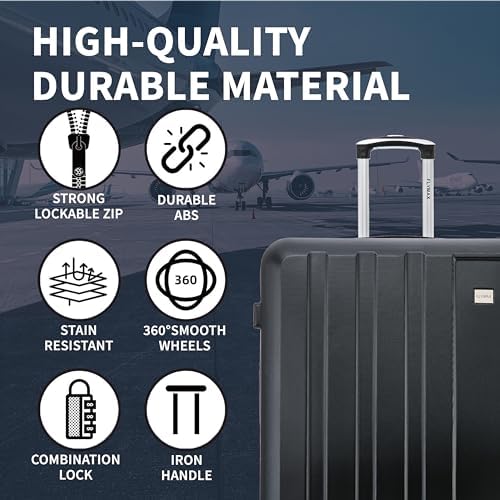 24" Medium Suitcase Super Lightweight 4 Wheel Spinner Hard Shell ABS Luggage Hold Check in Travel Case 65 Litre Black - Image 7