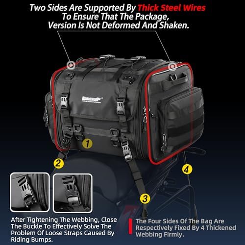 Rhinowalk Motorcycle Tail Bag 33-45L Motorcycle Rear Seat Bag Expandable Motorbike Helmet Bag with Waterproof Rain Cover Travel Luggage Bag Storage Bag - Image 4