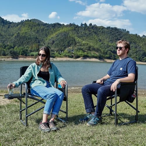 TIMBER RIDGE Camping Chair Heavy Duty 180kg Capacity, Directors Chair Folding Aluminum with Side Table, Portable for Outdoor Festival BBQs Black - Image 2