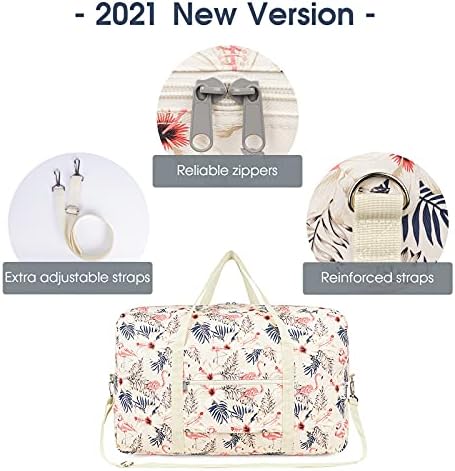 for Airlines Large Cabin Bag 56x45x25 Foldable Travel Duffel Bag Holdall Tote Carry on Luggage Overnight for Women and Men 40L (Beige Flamingo) - Image 3