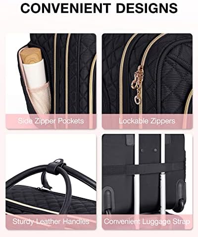 bagsmart 17.3 Inch Rolling Laptop Bag Women Men,Rolling Briefcase for Women with Wheels,Rolling Computer Bags Laptop Case for Office Travel Business,Quilted Black - Image 5