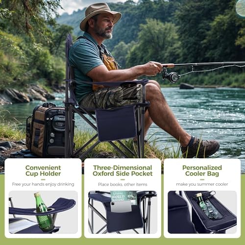 ALPHA CAMP Camping Chairs for Adults Heavy Duty Camping Chair Up to 200 kg Folding Camp Chair with Cup Holder and Cooler Bag for Outdoor Picnic Fishing, Lightweight and Portable, Navy Blue - Image 6