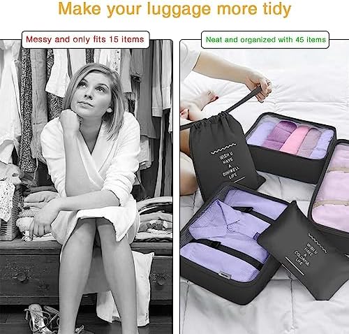 Packing Cubes for Suitcase - GEEDIAR 11 PCS Packing Cubes Travel Luggage Organizers Bag Waterproof Travel Essentials Bag Clothes Shoes Storage Bags(Black) - Image 6