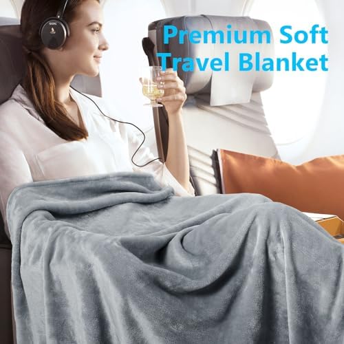 LOMEE Premium Soft Travel Blanket, 2 in 1 Airplane Blanket Pillow with Compact Bag, Backpack Clip and Hand Luggage Belt, Portable Travel Essentials for Long Flights - Image 2
