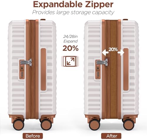 SHOWKOO Suitcase Sets 3 Piece Expandable Hardshell 100% PC Lightweight Carry on Travel Hand Luggage with Double Spinner Wheels & TSA Lock, Beige White - Image 7