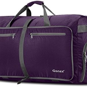 60L Travel Duffel Bag Foldable Water Resistant Travel Bag Lightweight Duffel Bag with Big Capacity for Luggage Gym Sports Purple