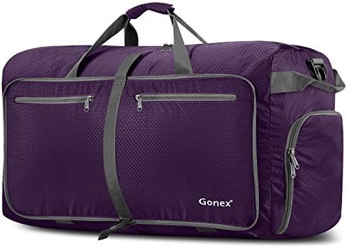 60L Travel Duffel Bag Foldable Water Resistant Travel Bag Lightweight Duffel Bag with Big Capacity for Luggage Gym Sports Purple