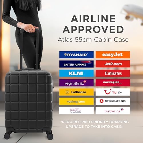 AVIO Atlas Carry On Suitcase - 52x35x20cm Lightweight Hard Shell Suitcase with Double Wheels, Telescopic Handle & Combi Lock, Airline-Approved for EasyJet, Ryanair & British Airways Travel - Image 4