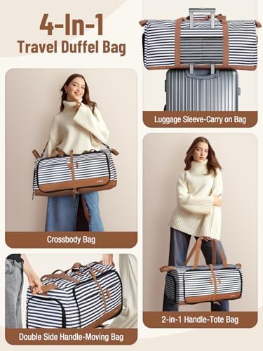 Lekesky Large Foldable Travel Duffe Bag - 60L Waterproof Holdall Luggage Bag with Shoes Compartment, Weekend Overnight Sports Bag for Women and Men(Striped, 63 * 30 * 28cm) - Image 5