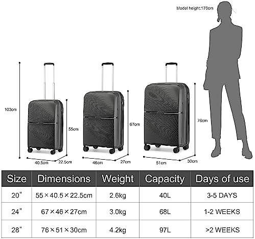British traveller Hartschale Koffer Trolley PP Handgepäck Reisekoffer mit 4 Spinnerräder Rollkoffer TSA-Schloß Teleskopgriff Suitcase - Image 4