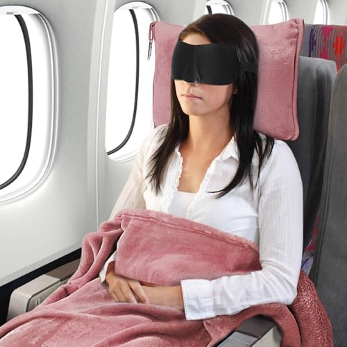 DAWNTREES Extended Travel Blanket Airplane,180x180 cm Travel Essentials Gifts on Airplane,Camping,Car,2 in 1 Airplane Blanket with Soft Bag Pillowcase,Hand Luggage Sleeve and Backpack Clip. - Image 6