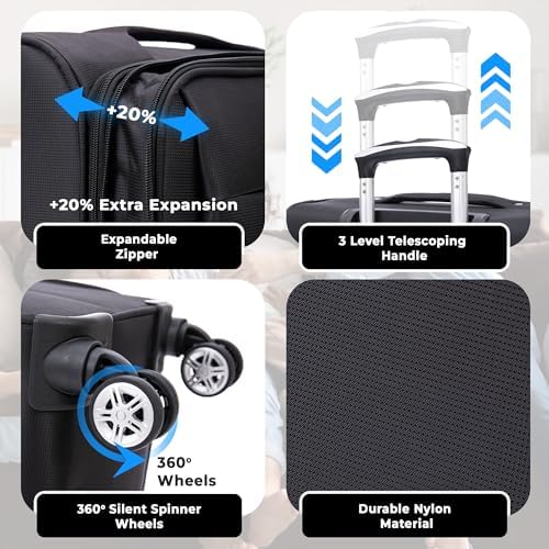 Extra Large Suitcase 32" Super Lightweight Luggage 20% Expandable 4 Wheels Spinner 3-Digit Combination Lock Soft Shell Luggage Check in for 30kg - Image 4