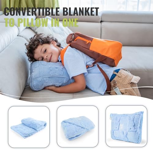 BOACAY Travel Toddler Blanket for Airplane, Car - Soft Kids Throw Blanket for Daycare - Pillow for Girls, Boys with Backpack Clip, Luggage Sleeve - Image 3