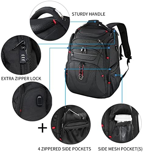 KROSER Travel Laptop Backpack 17.3 Inch XL TSA Computer Backpack Water-Repellent College Daypack Business Backpack with RFID Pockets & USB Port for Men/Women-Black - Image 6