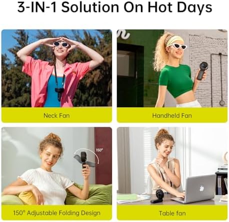 JISULIFE Handheld Fan Life7 – Ultimate Flexibility: High-Power Motor, LED Display, 5000mAh Rechargeable, 5-Speed, Foldable Design, 3-IN-1 Portable Hand/Desk/Neck Fan for Travel, Gift for Women (Black) - Image 2