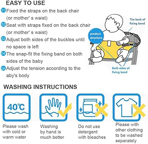 Lychee Baby Dining Chair Safety Seats with Straps, Toddler High Chair Harness Belt, Portable Feeding Booster Seat Strap for Travel/Home/Restaurants/Shopping (Yellow) - Image 6