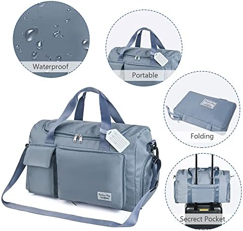 Travel Duffel, Foldable Gym Overnight Weekend Bags for Women - Lightweight with Separation, Large Holdall Cabin Bag - Blue - Image 6