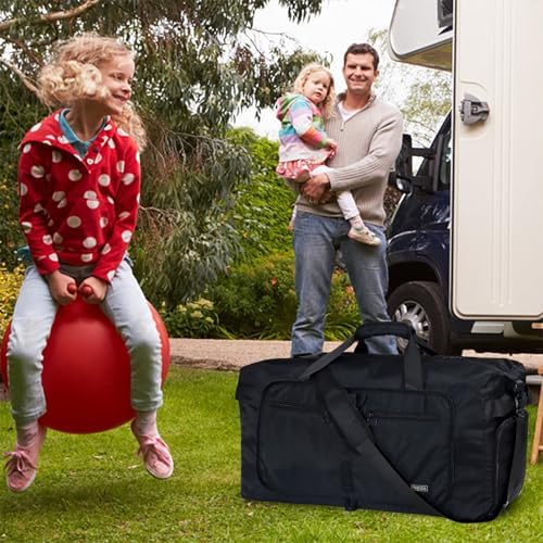 Fmeida 65L Foldable Travel Duffle Bag, Lightweight Waterproof Weekend Luggage with Shoes Compartment, Large Overnight Holdall Tote, Black - Image 9