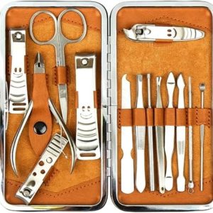 H&S Manicure Set for Women & Men - Manicure & Pedicure tools & Accessories - 14 pcs - Stainless Steel Nail Clippers Set & Cuticle Remover - Cutter Trimming Grooming Tools - w/Leather Case - Nail Kit