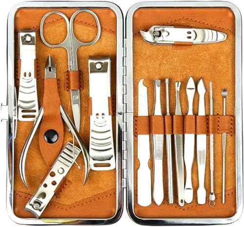H&S Manicure Set for Women & Men - Manicure & Pedicure tools & Accessories - 14 pcs - Stainless Steel Nail Clippers Set & Cuticle Remover - Cutter Trimming Grooming Tools - w/Leather Case - Nail Kit