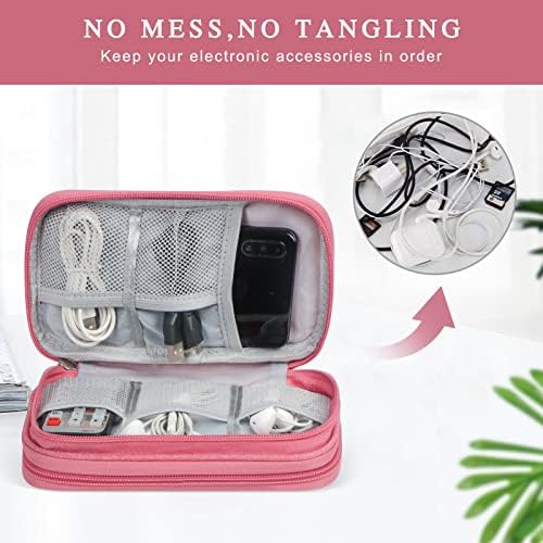 Simpolor Cable Organiser Bag, Double-Layer Electronics Accessories Bag Organiser for Cables, Universal Carry Travel Gadget Bag for Cables, Power Bank, USB Drive, Charger Hard Disk - Pink - Image 5