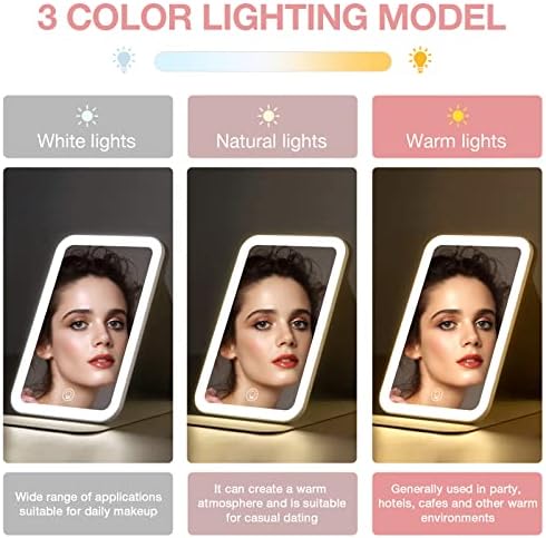 Kintion Travel Makeup Mirror, Portable LED Lighted Makeup Mirror, 360° Rotation Touch Screen, 3-Color Dimmable Lighting, Rechargeable Tabletop Folding Vanity Mirror, Pink - Image 3