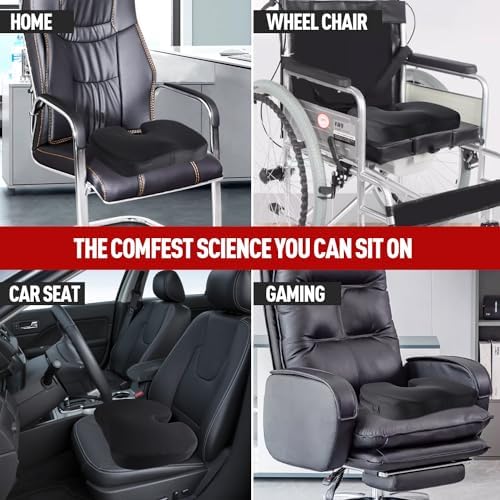 Memory Foam Seat Coccyx Cushion for Office Chair Pain Relief Cushion Pillow for Back Support Non-Slip Seat Pad for Office Desk, for Car, Travel and Wheelchair, Sciatica-Black - Image 6