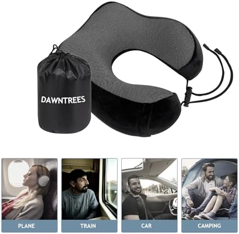 DAWNTREES 2 pack Travel Pillow Neck Support,Pure Memory Foam Neck Pillows for Travel Airplane, Business Trip with Luxury Bag, Travel Kit with 3D Contoured Eye Masks, Earplugs.…… - Image 6
