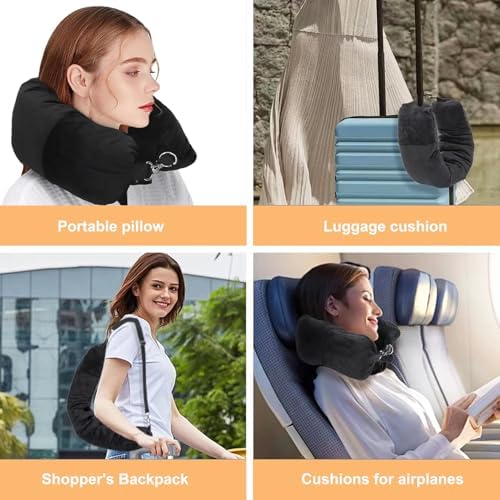 Stuffable Neck Pillow for Travel, 80 * 18.5cm Stuffable Travel Pillow with Adjustable Straps, Travel Pillow Stuffable with Clothes, Neck Pillow Stuffable for Extra Luggage Travel Essentials(Black) - Image 7