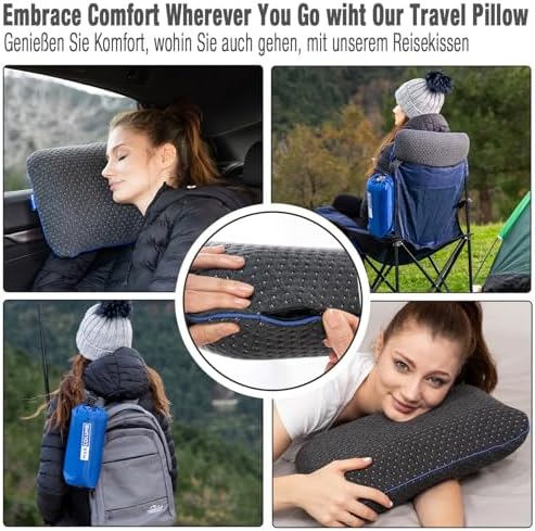 Travel & Camping Comfortable Memory Foam Pillow – Easy to Carry Portable Bag – Temperature Regulating Pillow Case - Perfect for Travelling - Image 3