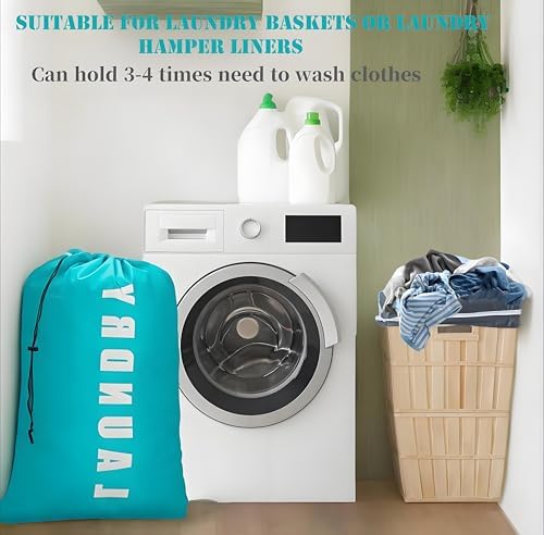 2 Pack Large Laundry Bags, 24" x 36" Portable Laundry Bags with Drawstring Cord, Ideal for Travel, Home, Dormitory, and Camping Use (Cyan + Pink) - Image 2